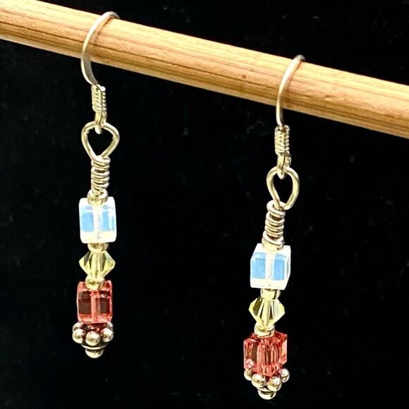 OY# Sterling 925 Silver & crystal 1 3/4 “ Dangle Earrings - Picture 2 of 8